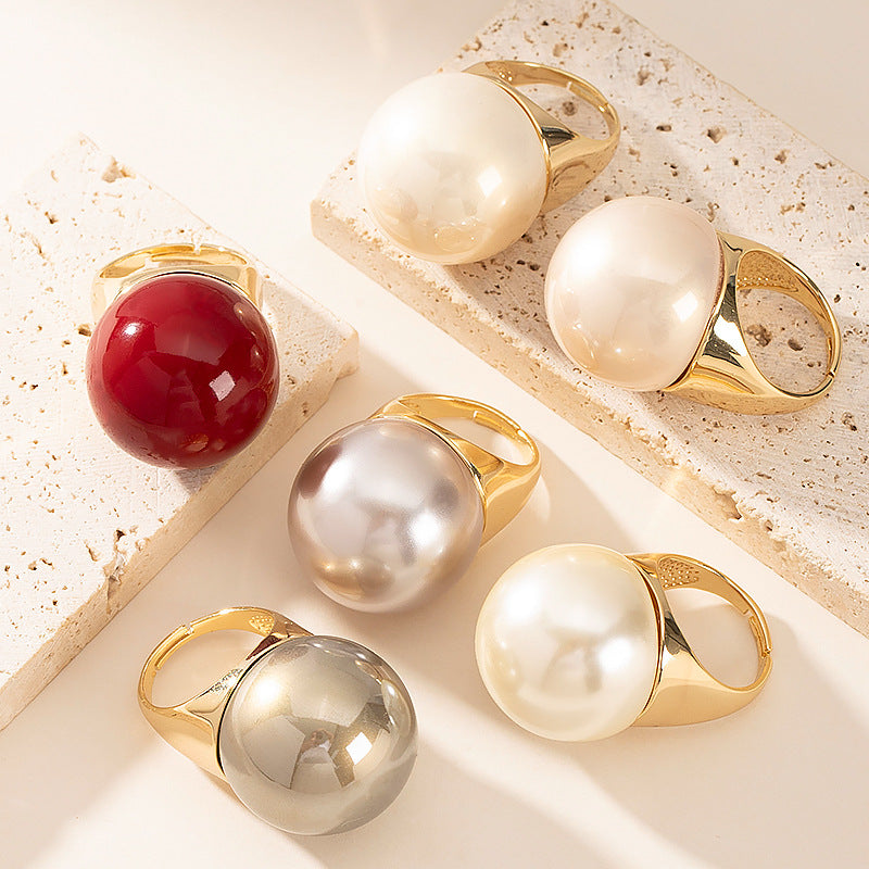 Statement Pearl Open Ring Adjustable Geometric N6H204