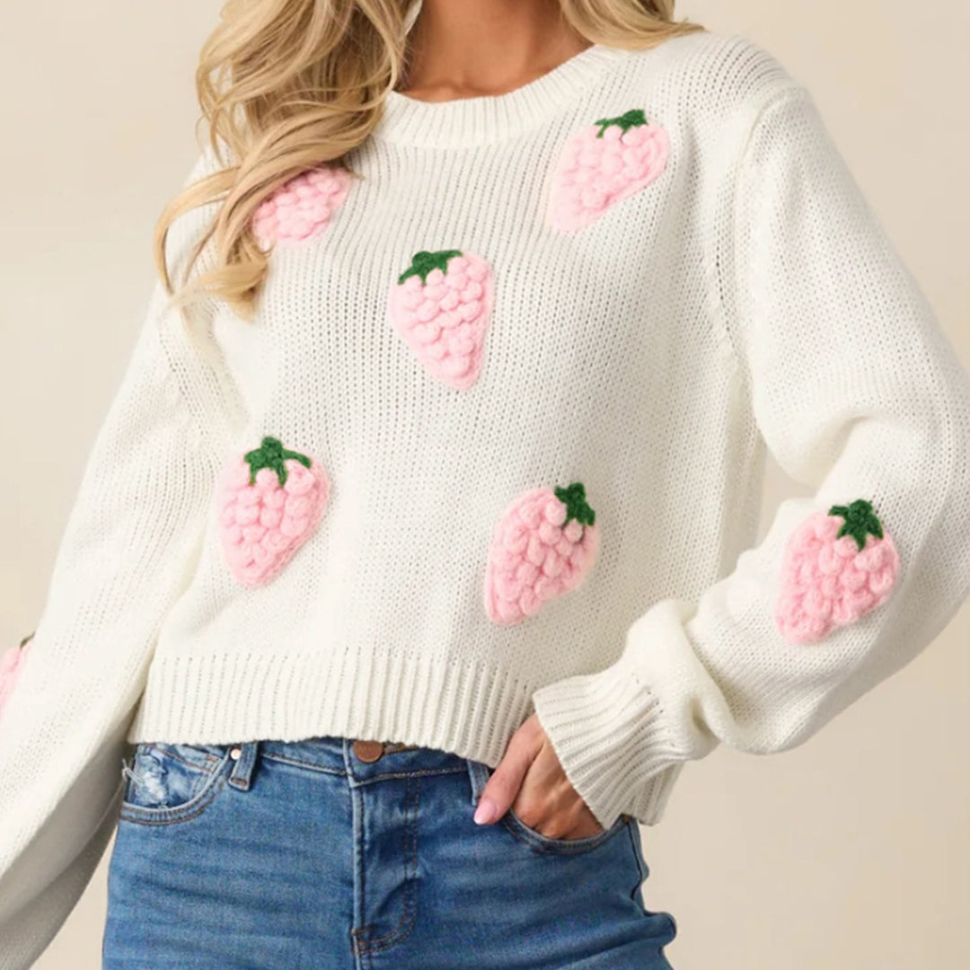 3D Strawberry Knit Long Lightweight Off White N5Z696