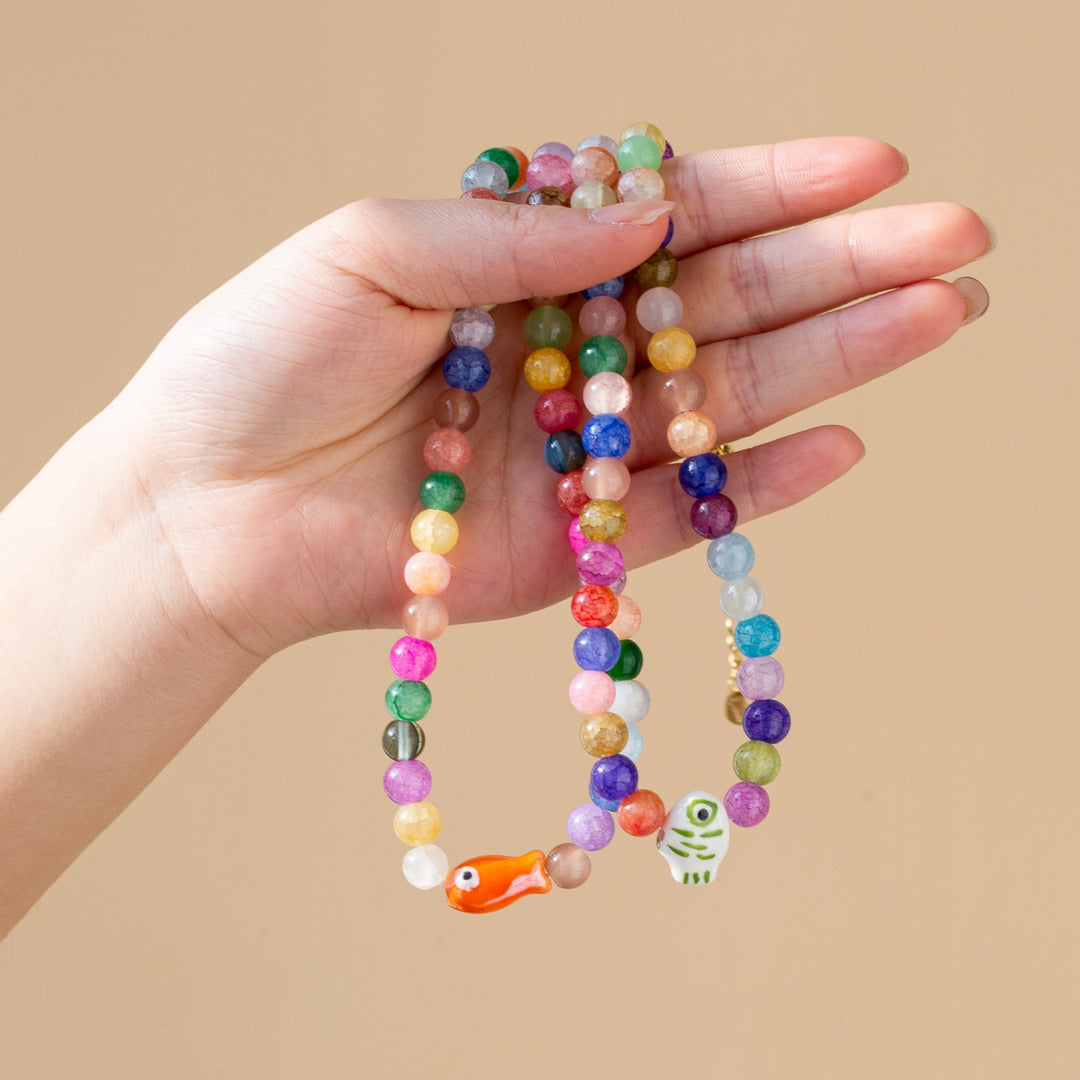 Y2K Dopamine Stainless Steel Beaded Necklace  N6E115