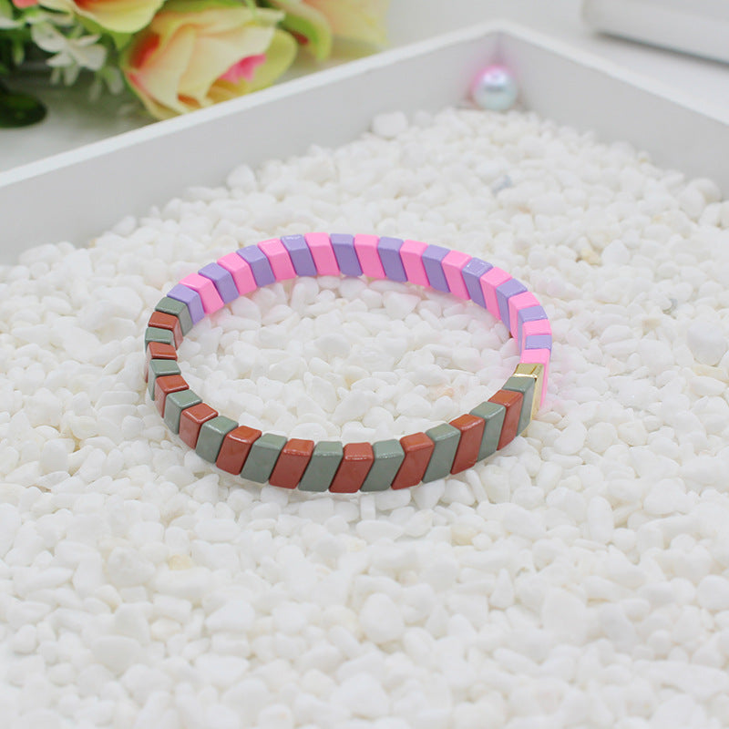 Geometric Links Cuff Enamel Steel Elastic Adjustable S5P143