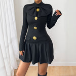 Load image into Gallery viewer, Bow Mock Neck Dress Long Sleeve Mid Weight Black N5Z545
