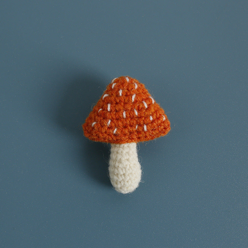 Hand Crochet Mushroom Brooch Wool Yarn Pin N6G045