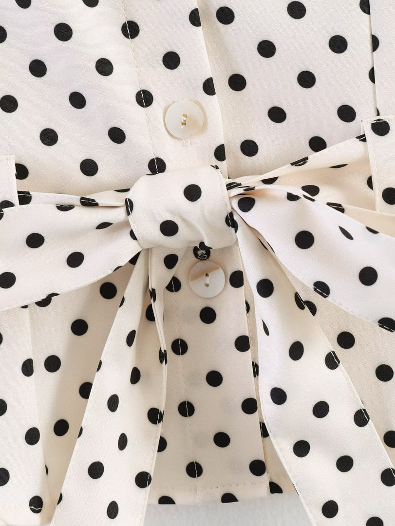 Polka Dot Tie Neck Set Women N6D127