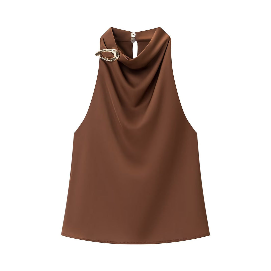 Golden Halter Neck Sleeveless Top Women N6C271