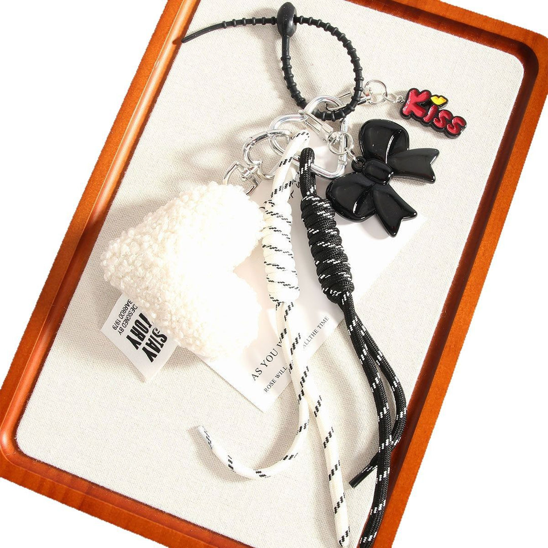Simple Heart Bow Woven Rope Bag Charm Keychain S5P926
