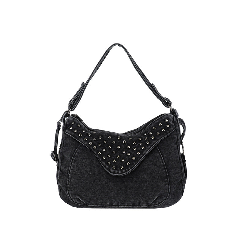 Women's Washed Denim Studded Bag N6J212