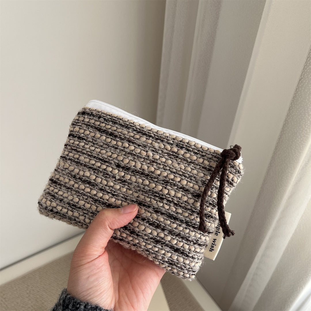 Classic Check Stripe Wool Blend Pouch Canvas Lined S5P363