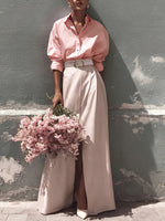 Load image into Gallery viewer, Pink High Slit Shirt and Skirt Set Women N6C183