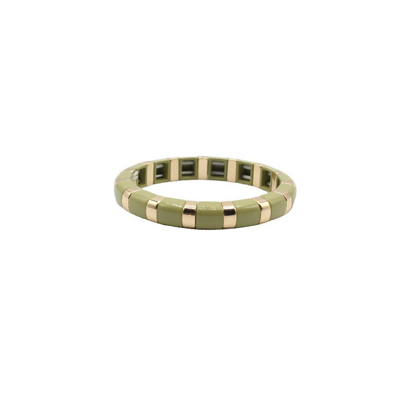 Semi Circle Bead Bangle Alloy Vitreous Enamel S5P266