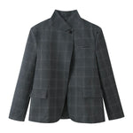 Load image into Gallery viewer, Check Mandarin Collar Blazer Women N6C119