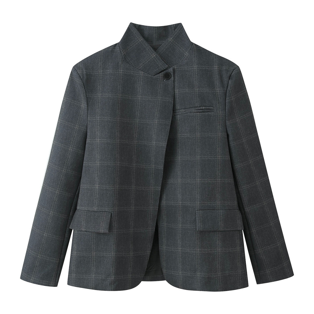 Check Mandarin Collar Blazer Women N6C119