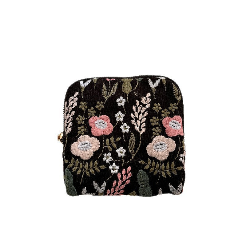 Embroidered Floral Linen Cotton Pouch Organizer S5P974