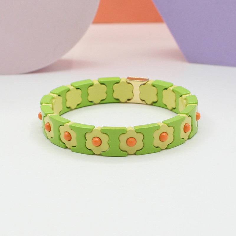 Bohemian Floral Cuff Enamel Steel Elastic DIY Plated S5P085