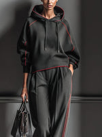Load image into Gallery viewer, Dark Grey Color Block Hoodie Sweatshirt and Pant Set N6D101