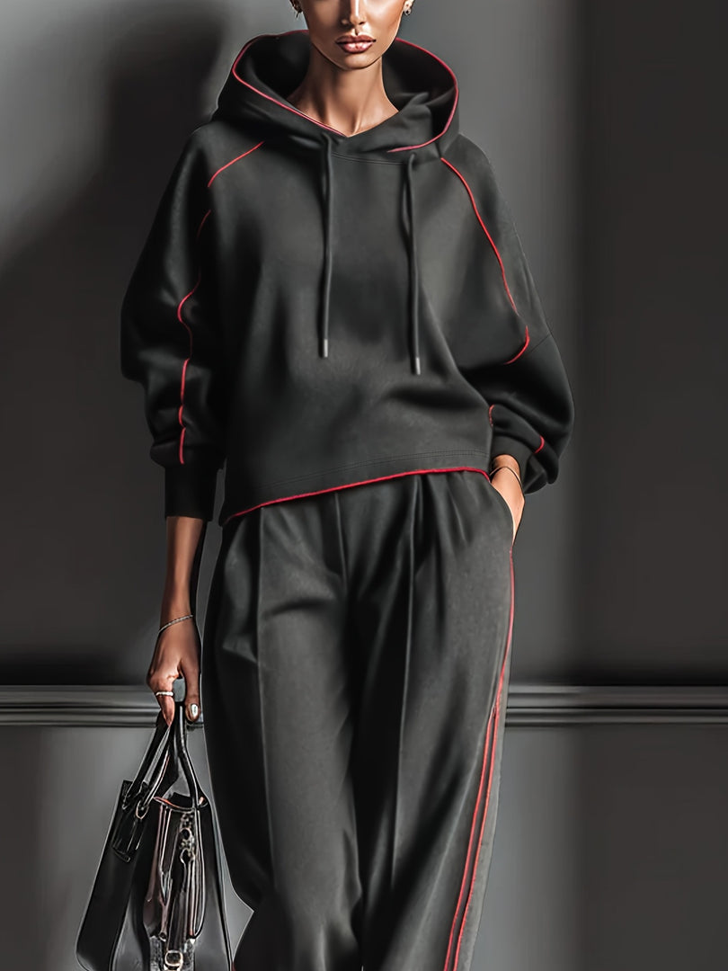 Dark Grey Color Block Hoodie Sweatshirt and Pant Set N6D101