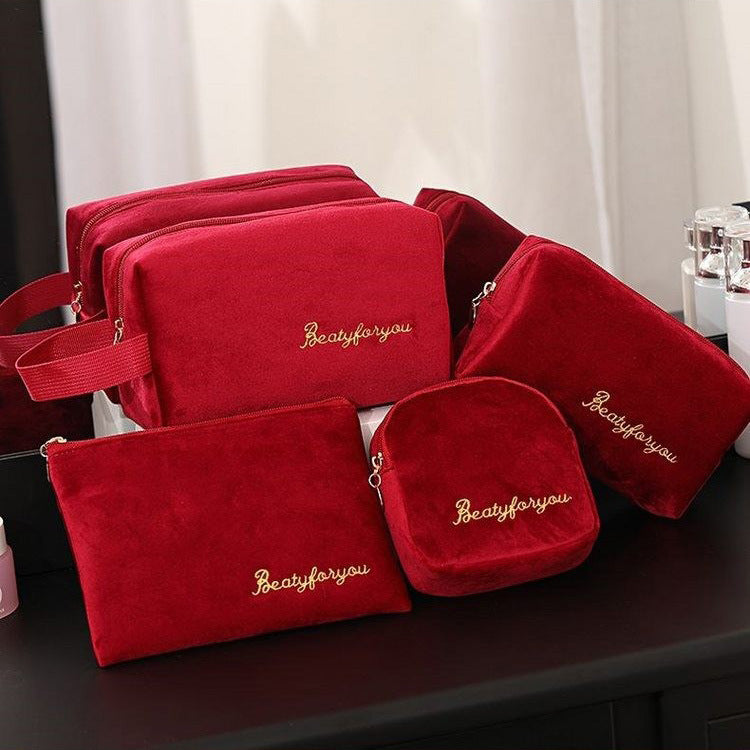 Flannel Cosmetic Bag Set Large Capacity Travel Organizer N6G278