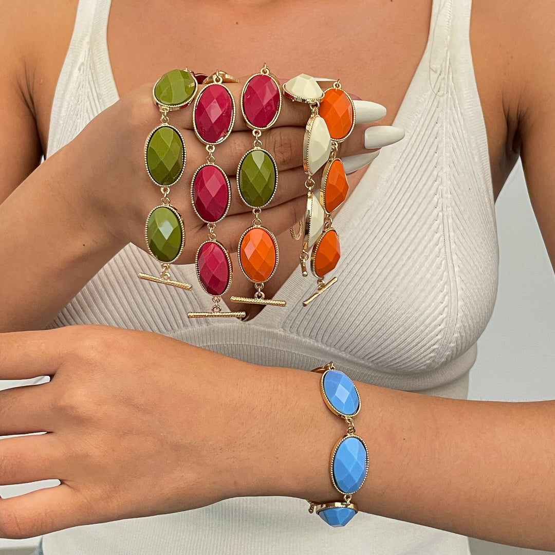 Womens Vintage Marbled Oval Resin Bracelet N6K134
