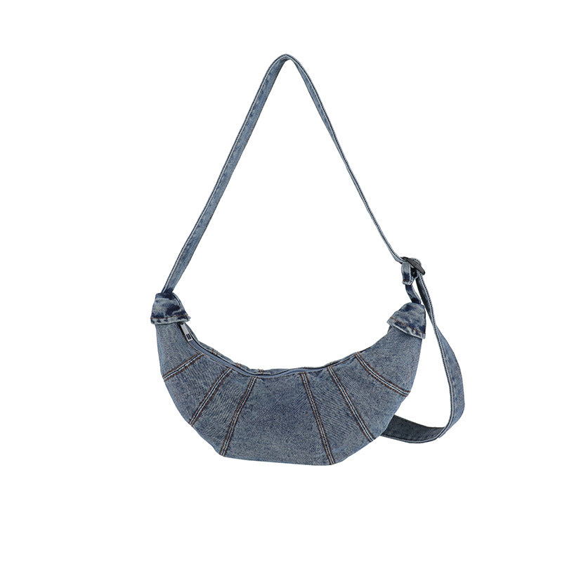 Women's Washed Denim Dumpling Crossbody Bag N6J197