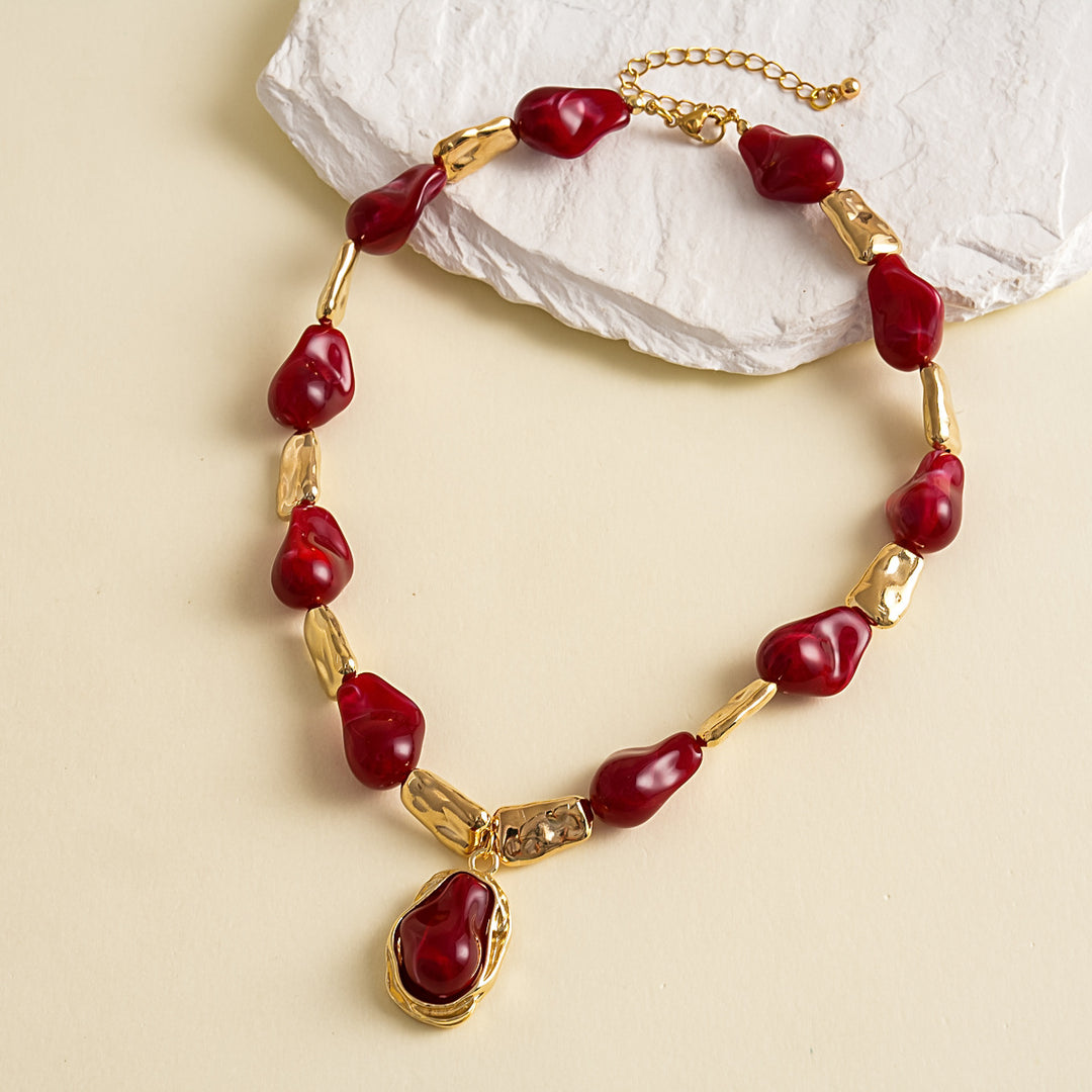 Womens Vintage Color Block Pea Beaded Acrylic Necklace N6K189
