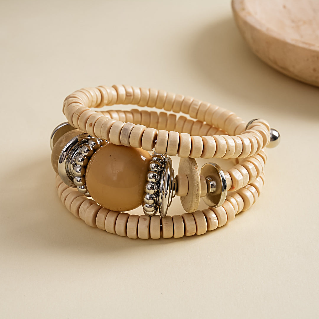 Vintage Wood Multi-Layer Geometric Beaded Bangle N6H071