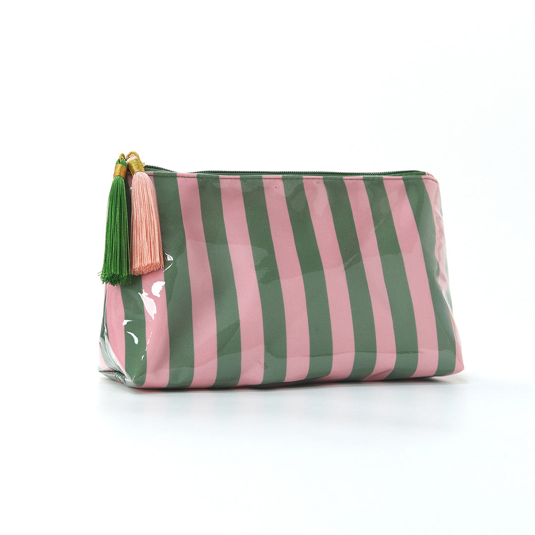 Unisex Striped PVC Tassel Cosmetic Bag N6J251