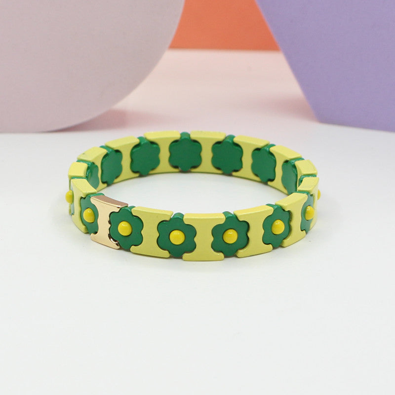 Bohemian Floral Cuff Enamel Steel Elastic DIY Plated S5P085