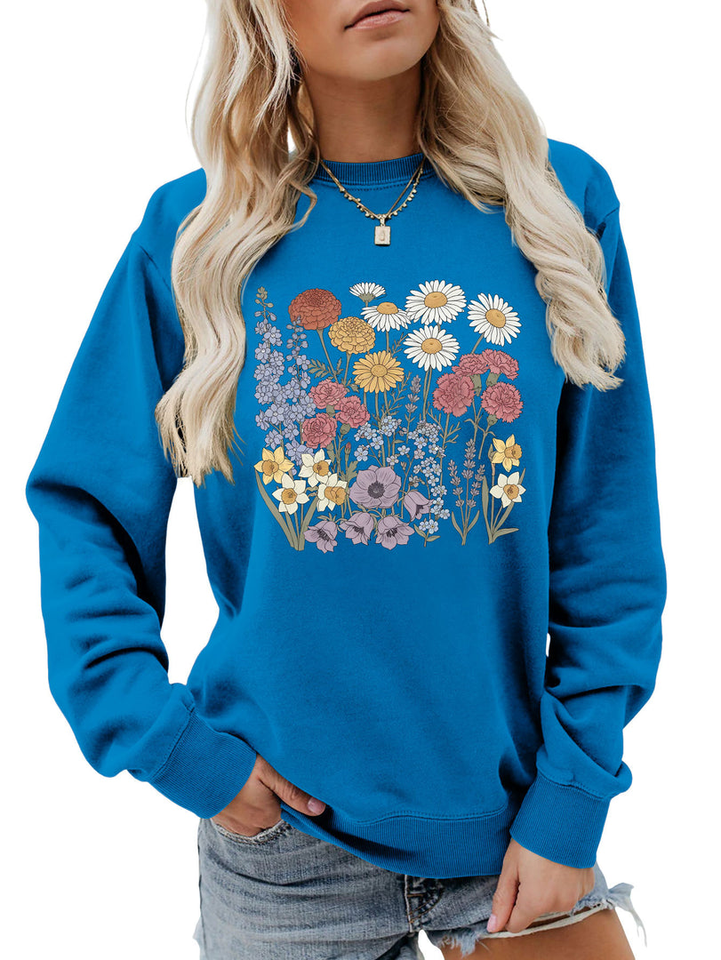 Floral Print Crewneck Sweatshirt Women Casual Loose N6H045