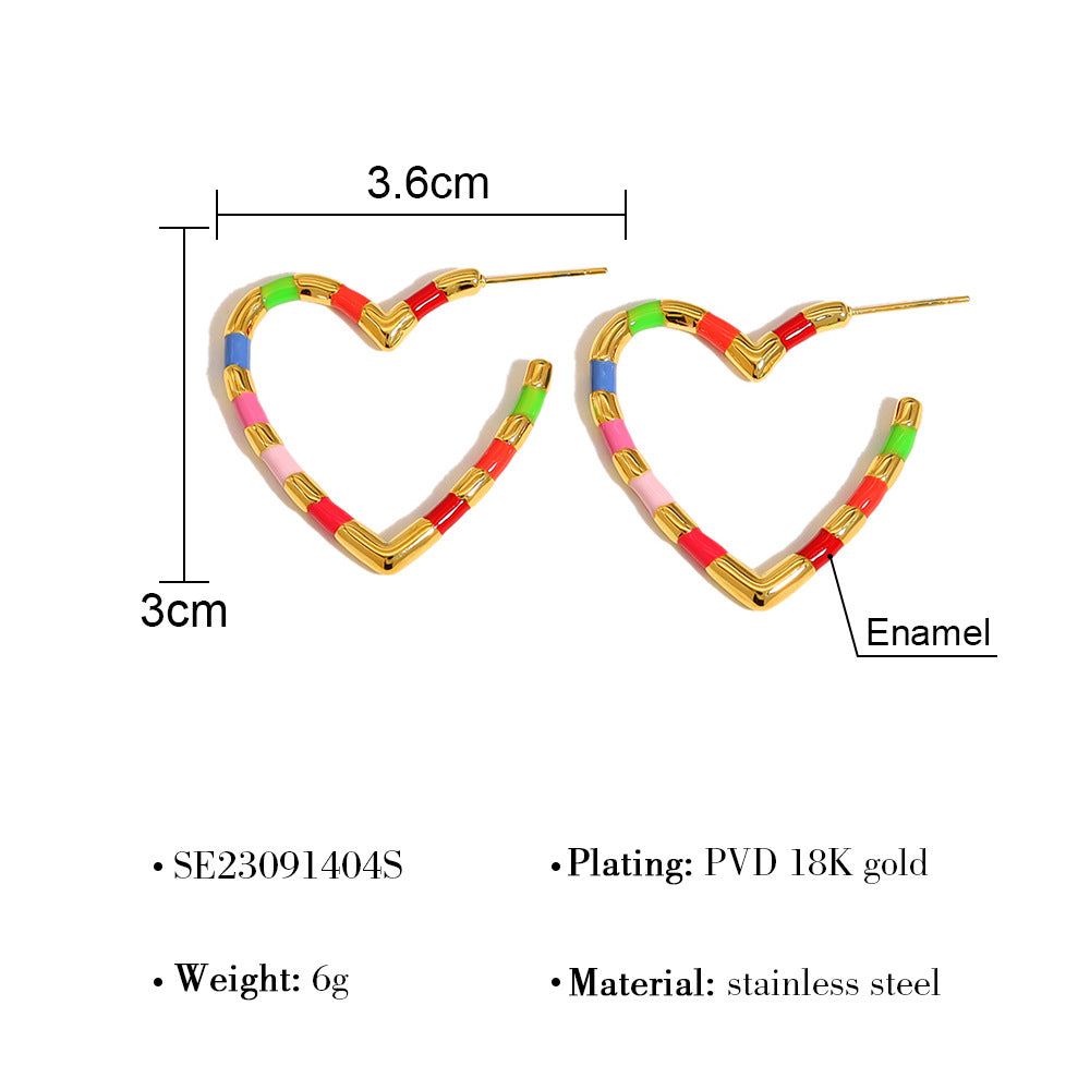 Hearts Ear Climber Drip Enamel Cool-Tone Titanium S5P060