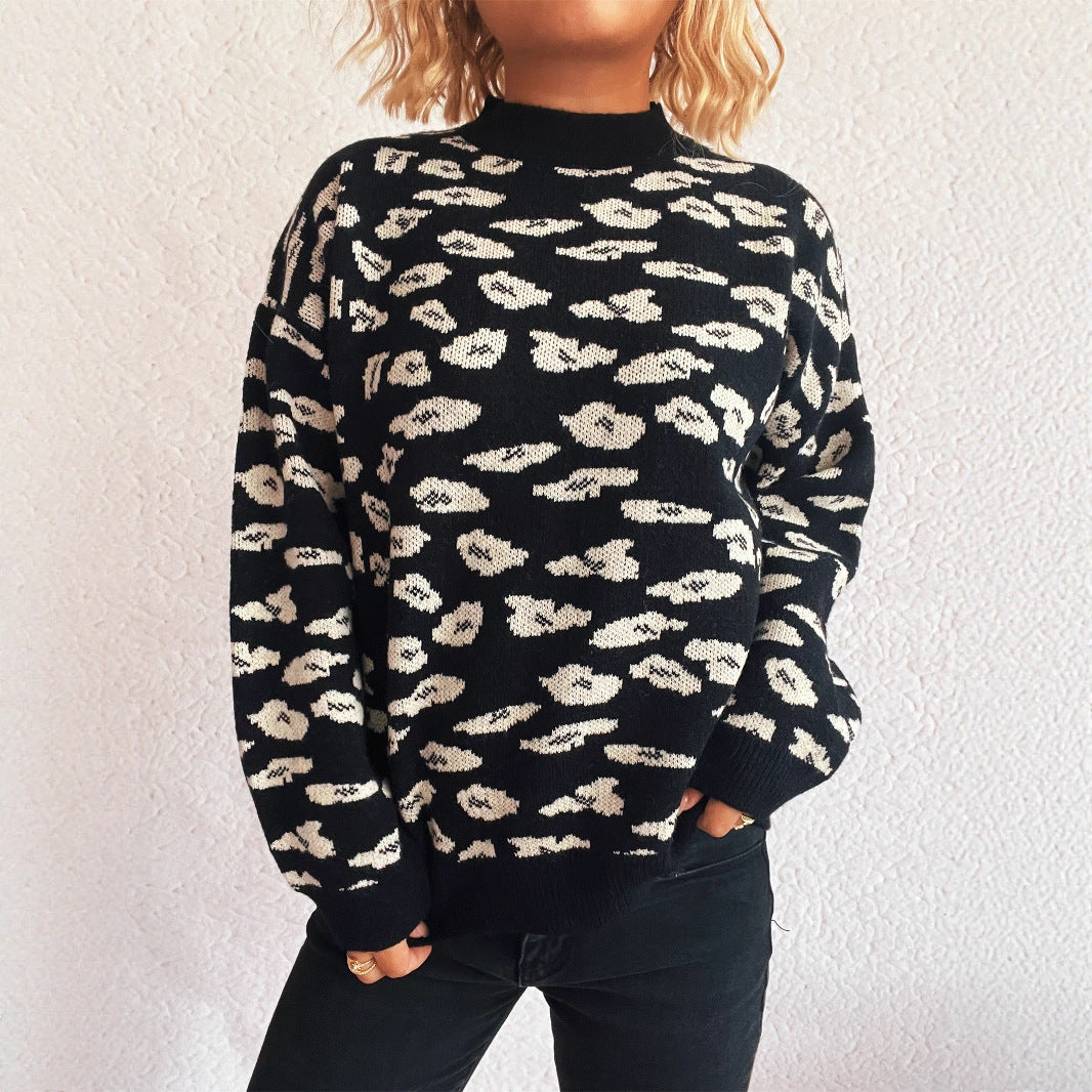 Contrast Jacquard Round Sweater Lightweight Options N5Z966