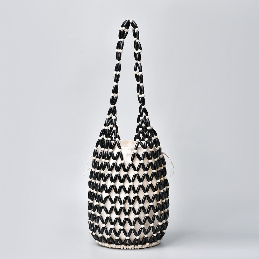 Handwoven Beaded Vacation Bucket Bag Women N6C304