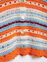 Load image into Gallery viewer, Color Block Hollow Knit Cardigan Button Cap Sleeve N6G151