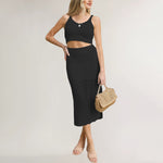 Load image into Gallery viewer, Cropped Tank Slit Maxi Set Diamond Quilt Lightweight N5Z383

