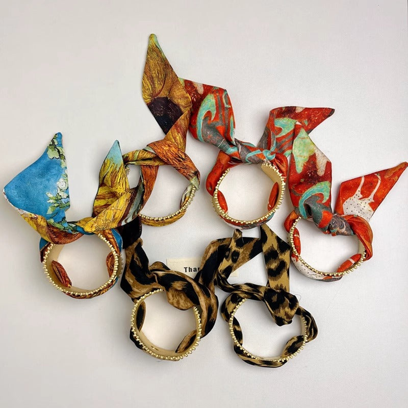 Vintage Gold Scarf Open Cuff Bangle Wide Statement N6F288