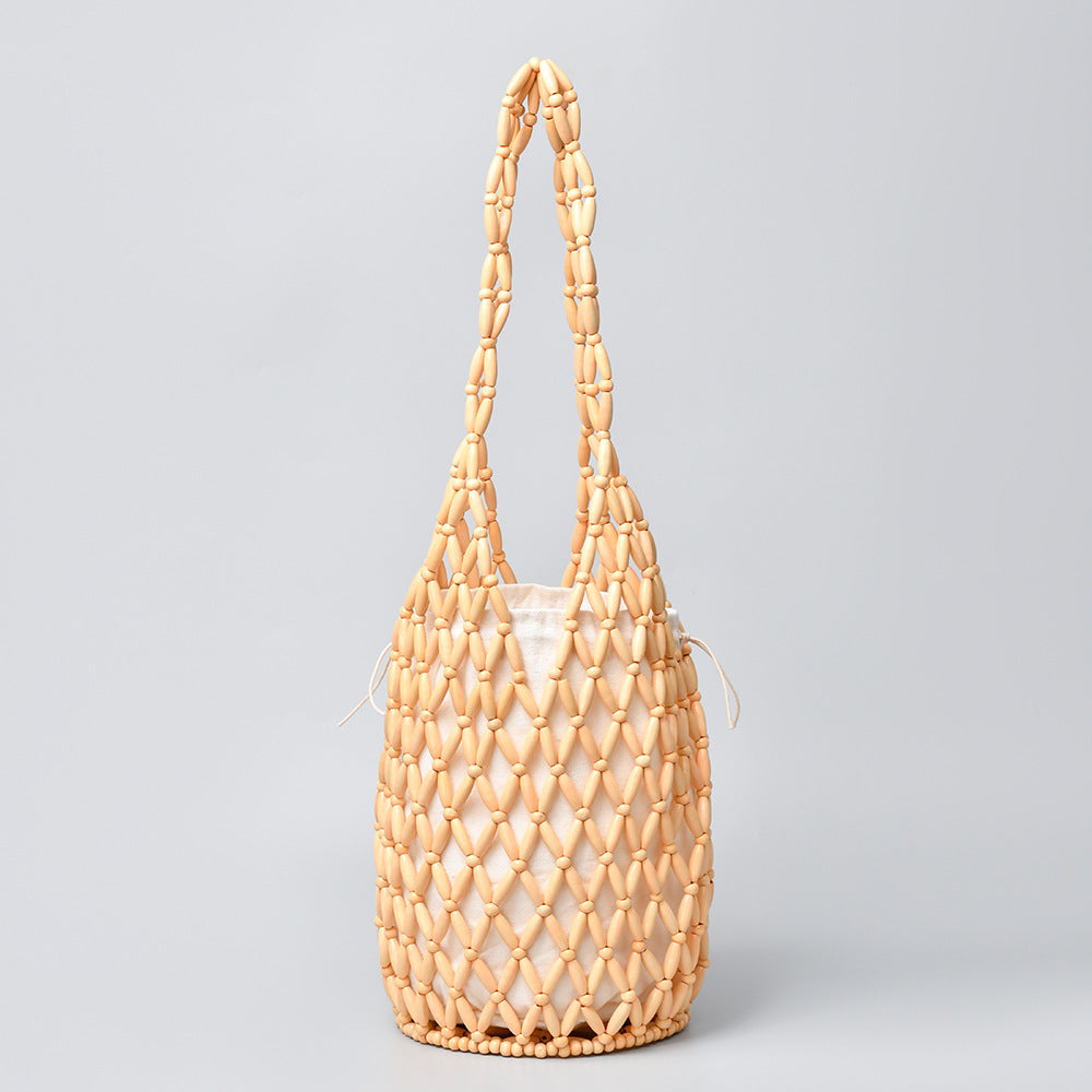 Handwoven Beaded Vacation Bucket Bag Women N6C304