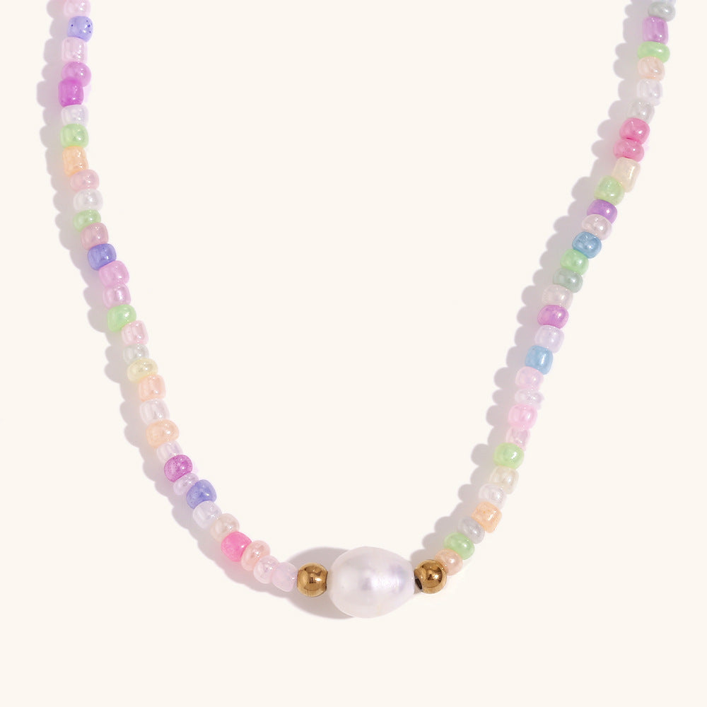 Freshwater Pearl Strand Necklace Seed Beads S5P235
