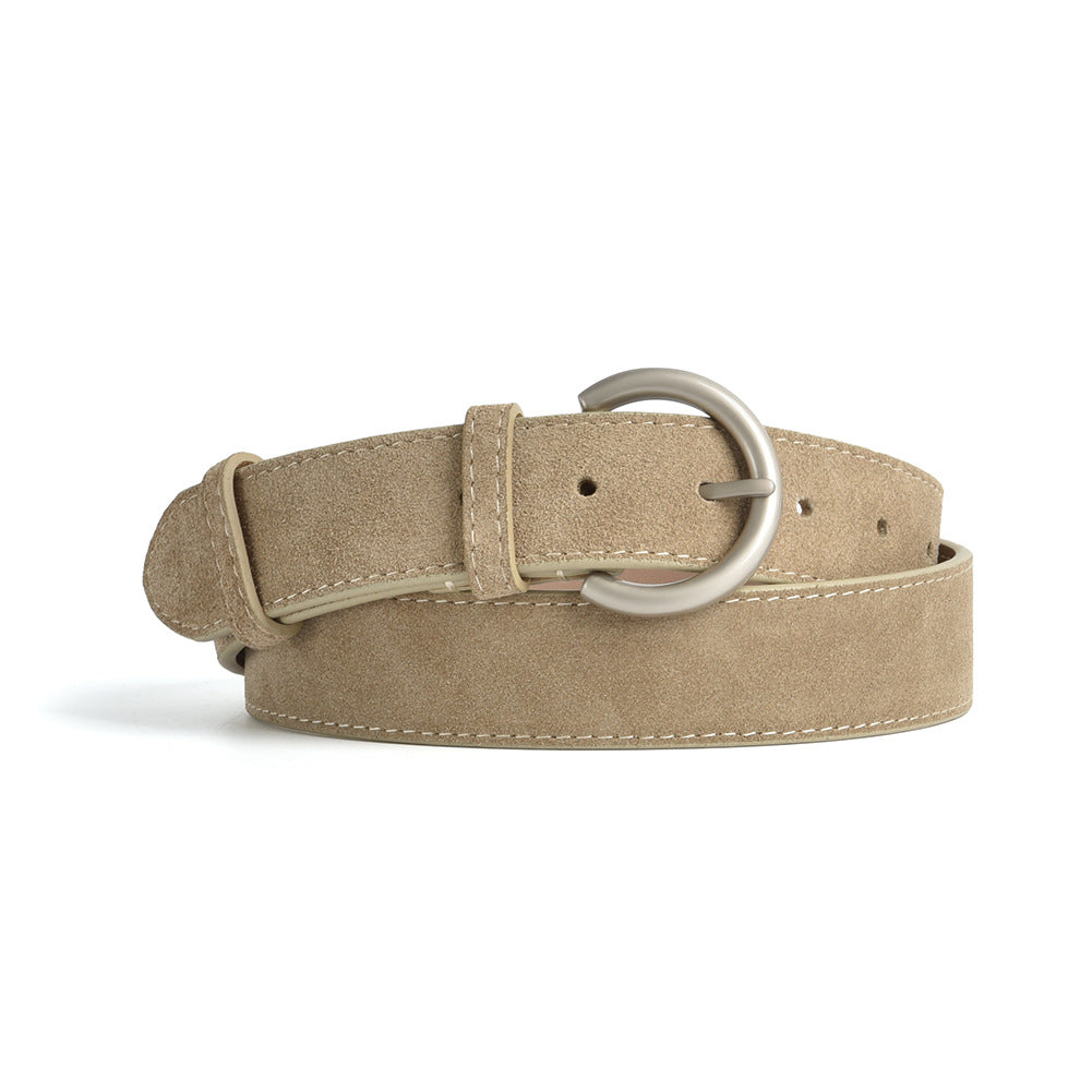 Matte Prong Buckle Genuine Leather Belt Women N6H325