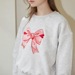 Load image into Gallery viewer, Bow Embroidery Relaxed Long Sleeve Womens Sweatshirt N5A040
