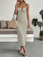 Load image into Gallery viewer, Retro Vacation Knot Detail Stripe Fitted Slip Dress N6C252