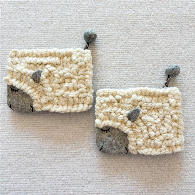 Nepal Wool Felt Curly Sheep Coin Purse Card Holder N6G026