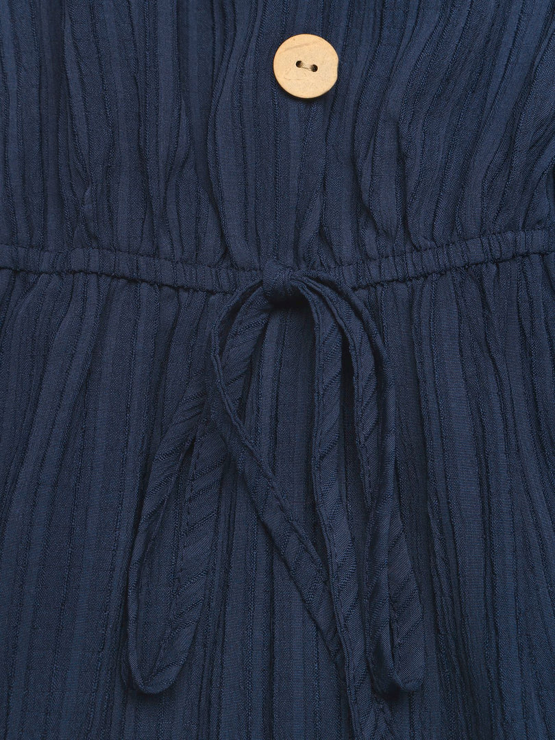 Sleeveless V Neck Textured Tie-Waist Jumpsuit Shorts N6C259