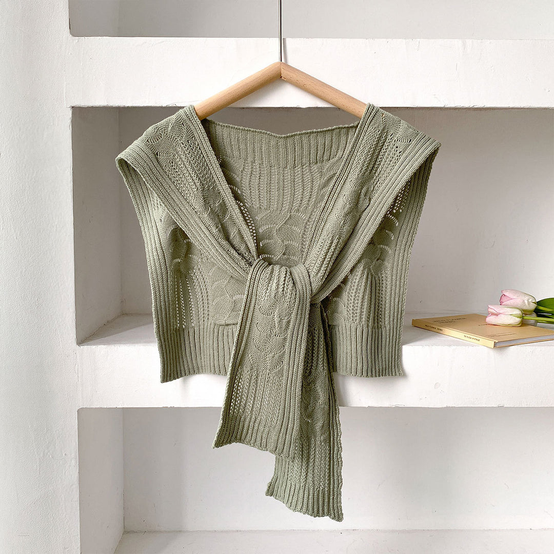 Thick Knit Square Shawl Hollow Twist Women N6H241