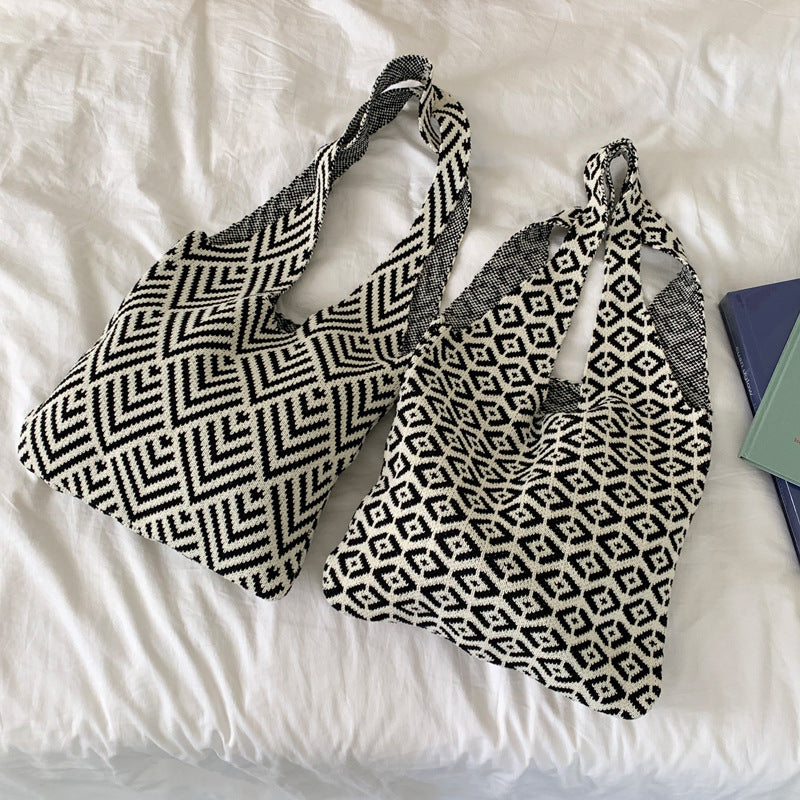 Women's Striped Knitted Tote Shoulder Bag N6J139