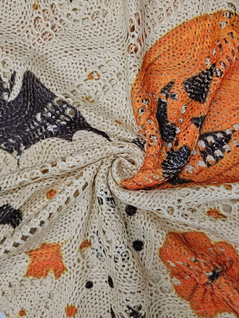 Halloween Bat Pumpkin Hollow Knit Top Women N6H275