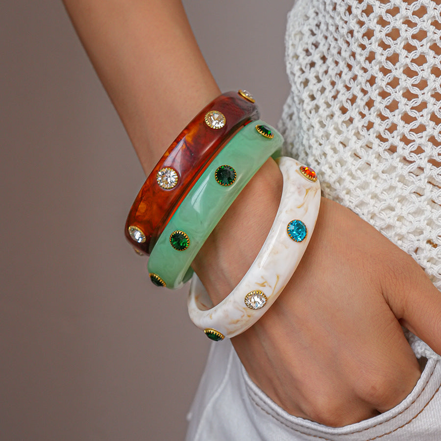 Acrylic Bracelet Rhinestone Colorful Cuff Bangle N6F045