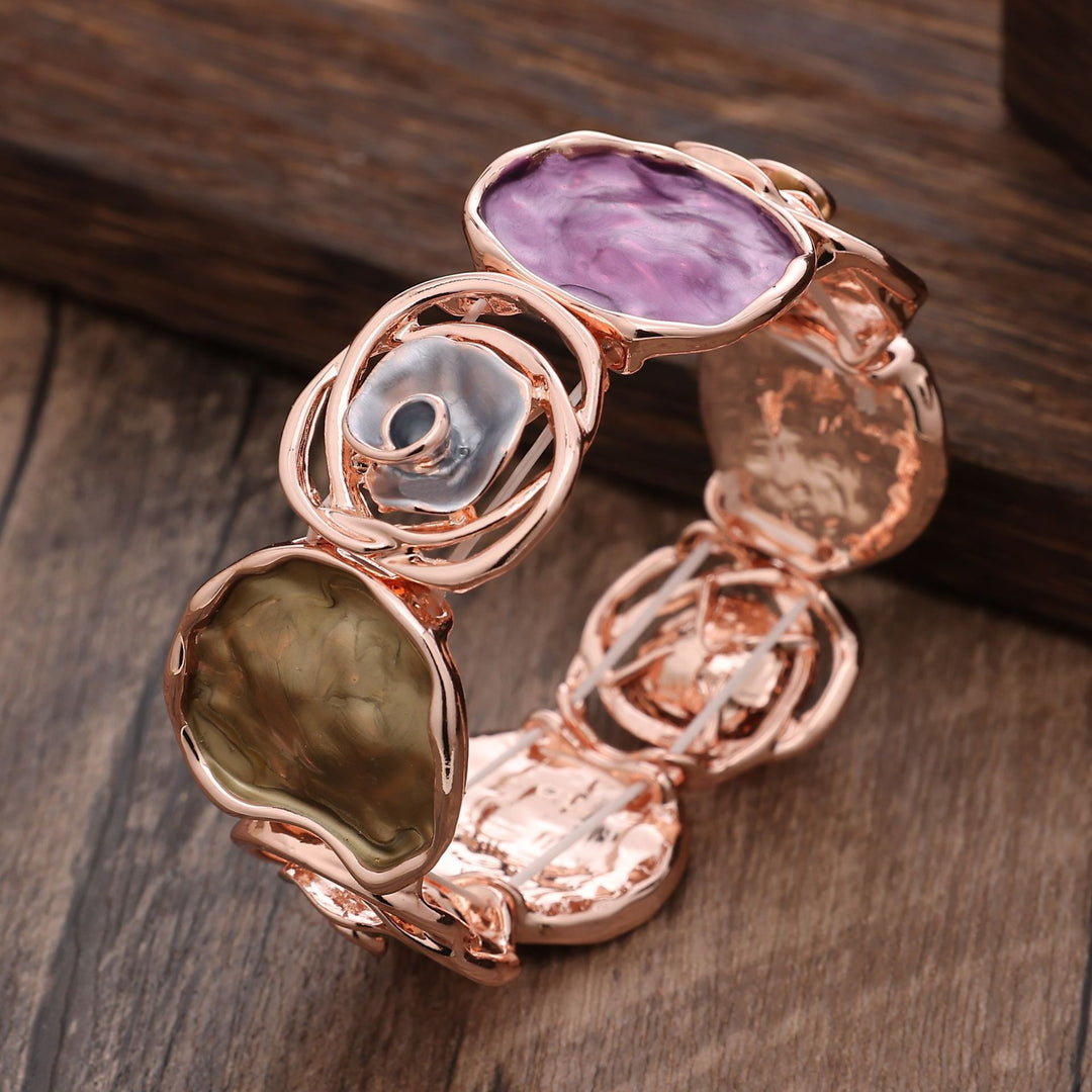 Colorful Enamel Rose Geometric Hollow Bangle N6F266