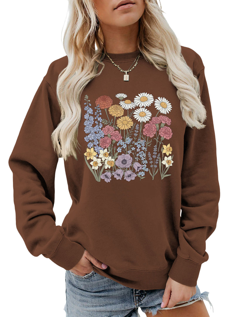 Floral Print Crewneck Sweatshirt Women Casual Loose N6H045
