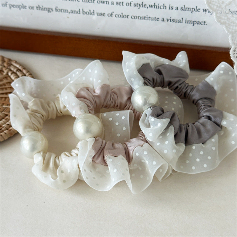 Polka Dot Pearl Mini Scrunchie High Elasticity Women N6H186