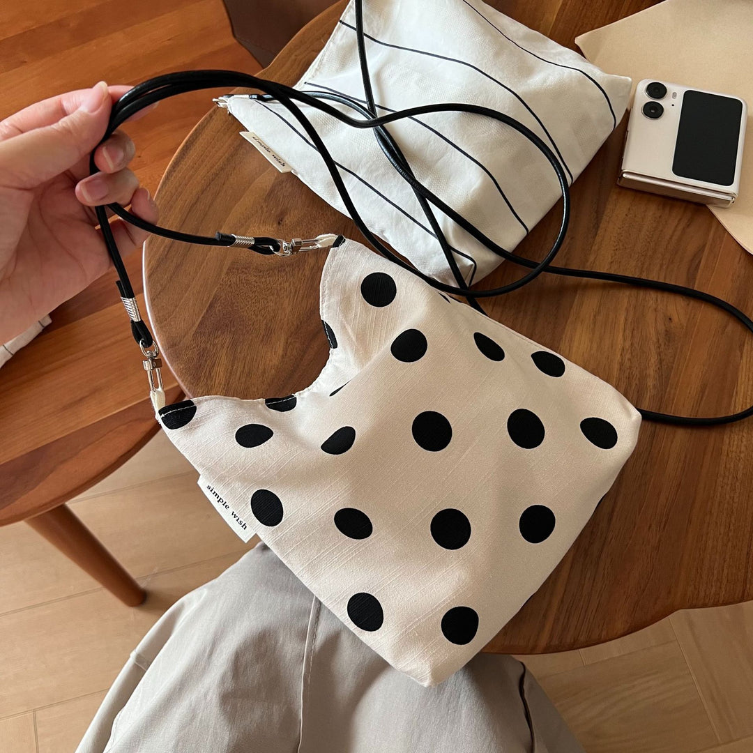 Polka Dot Stripe Cotton Linen Crossbody Bag N6F132