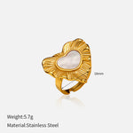 Load image into Gallery viewer, Luxury White Shell Heart Ring Retro 18K Gold Steel S5P009
