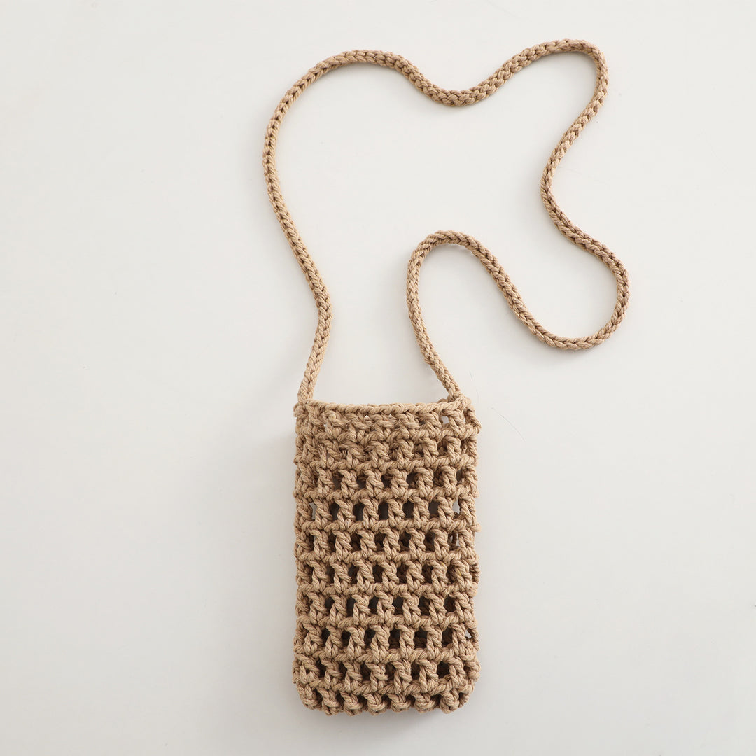 Hand Knit Mesh Crossbody Phone Pouch Cotton Polyester S5P302